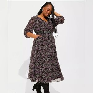 Torrid Black and Purple Floral Long Sleeve Dress Size 2X (6014)